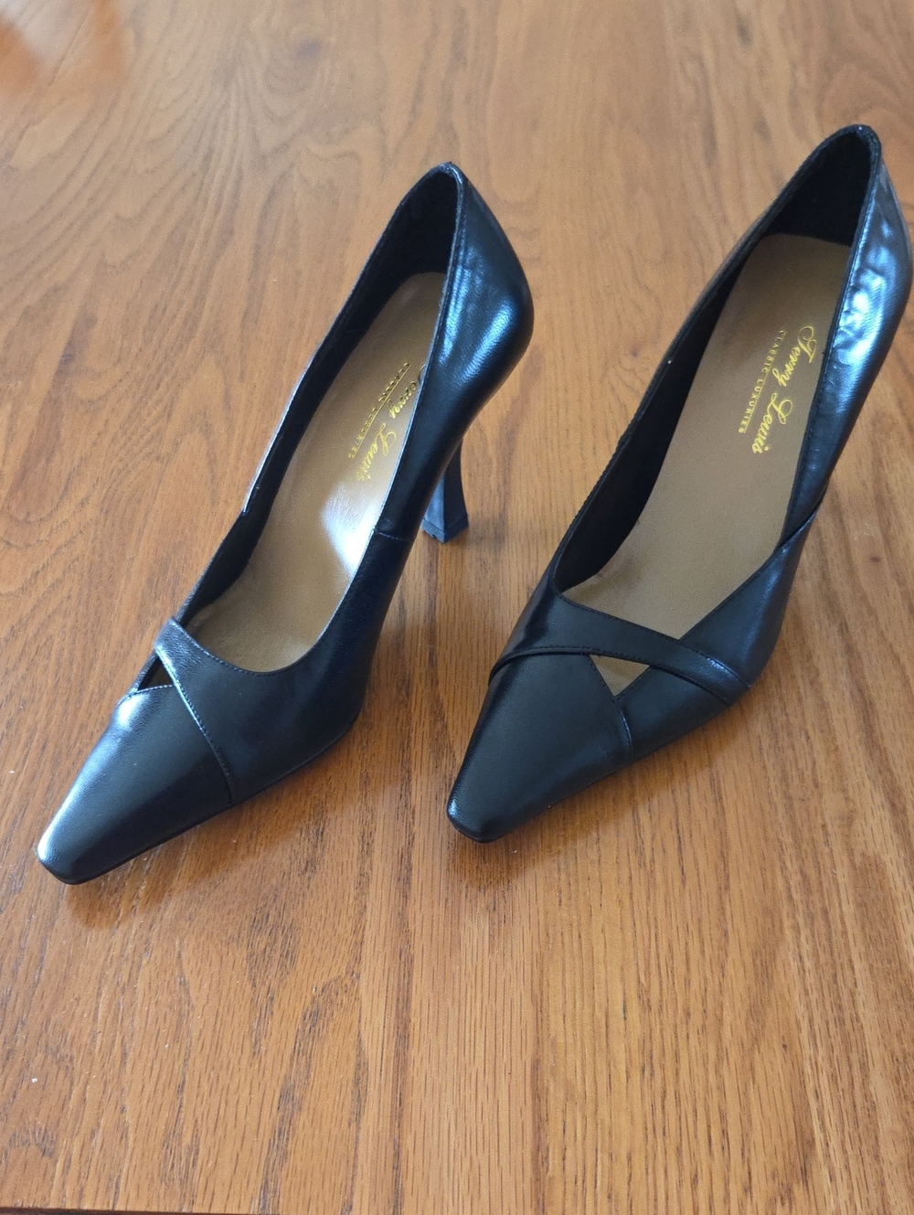 Black Pointed-Toe Crisscross Heels